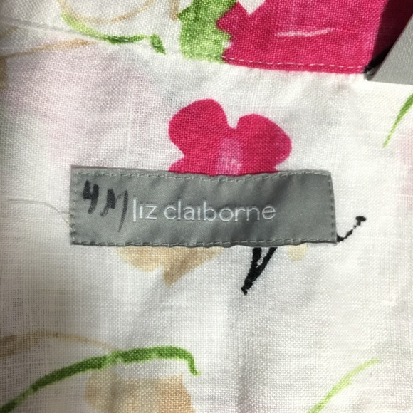 Linen Shirt Blouse Liz Claiborne Cream Pink M - Picture 7 of 8